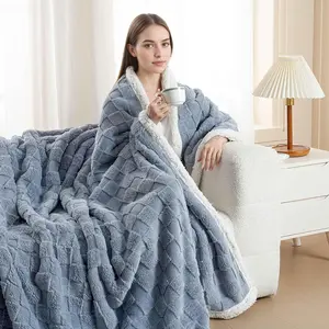 Ultra Soft Comfortable Plaid Lamb Wool Blanket, Thick Warm Flannel, Ideal for Sofa Bedroom Living Room Nap Throw Shawl Bed Cover Multi-Purpose High-Quality Rug