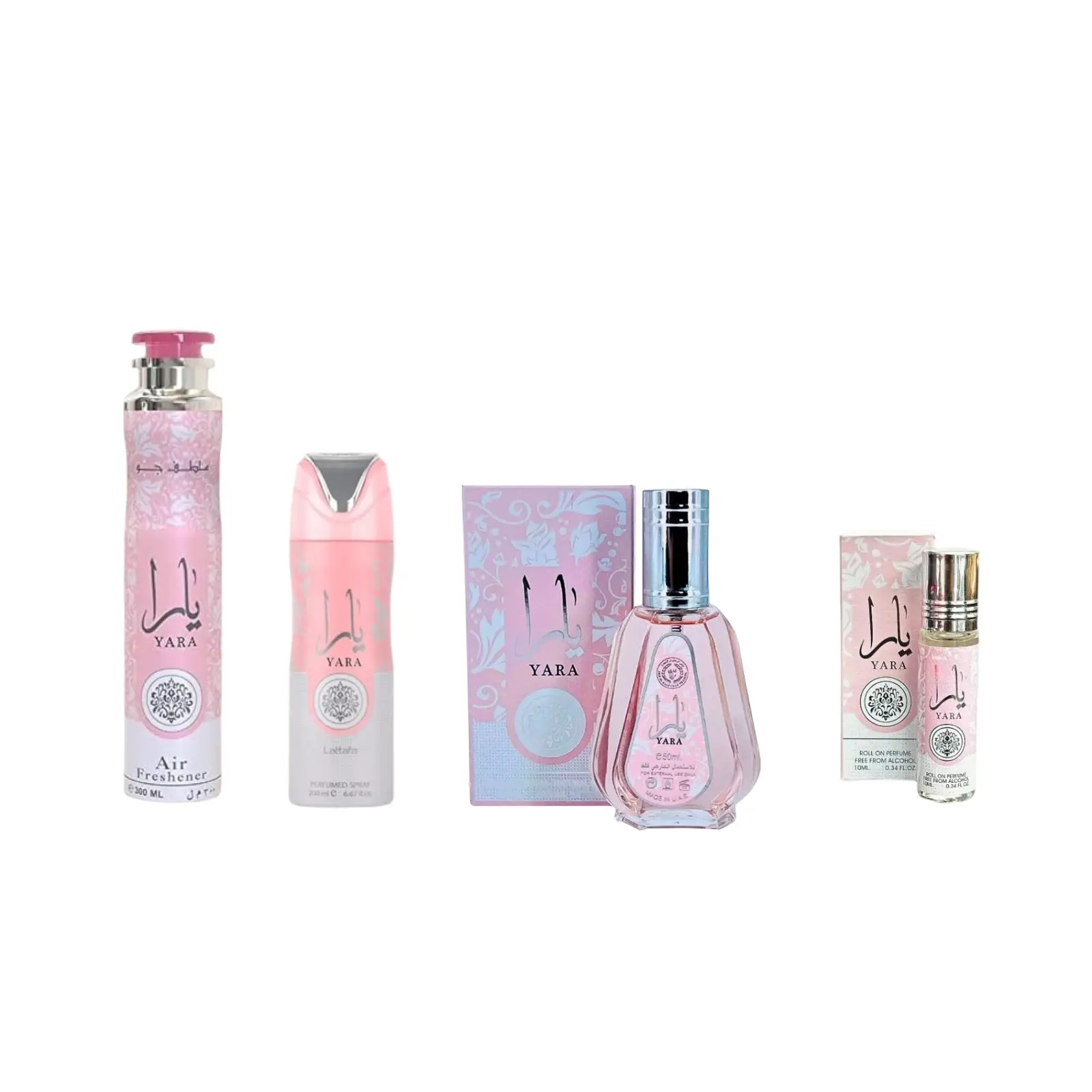Lattafa Perfumes | 4pc Yara Set | Yara 50 ml + Yara Air Freshener 300 ml + Yara Body Spray 200 ml + Yara oil 10 ml | Women's Fragrance | Orchid - Gour