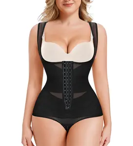 Nebility Women's Shapewear Bodysuit Tummy Control Faja Body Shaper Butt Lifter Open Bust Waist Trainer Compression Bodysuit with 3-Row Button & Hook & Loop Closure for Personalized Fit