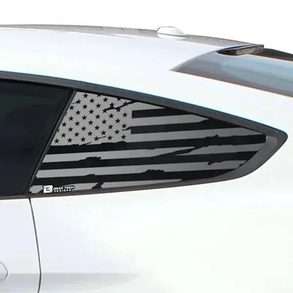Ford Mustang 2015+ Distressed US Flag Rear Window Decal Trim Sticker 2 Pcs