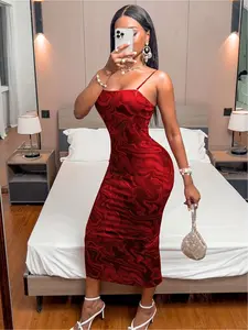 Going Out Dress Alert! Wine Red Marble Bodycon Spaghetti Strap Sleeveless For Your Next Formal Party Womenswear