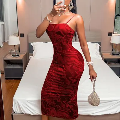 dark red going out dress Dark Red Sequin Prom Dress with Side Cut-Out Deep Red / 0