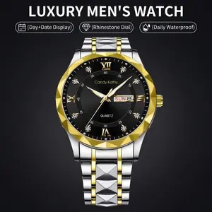 High-End Men's Luxury Quartz Watch — Two-Tone Gold-Accent Band, Diamond-Set, Water-Resistant — The Ideal Gift for Your Boyfriend
