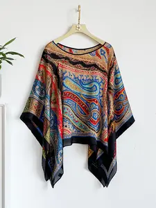 French Luxurious Ethnic Pattern Silk-Feel Shawl, Boho Shawl Wrap, Windproof Sandproof Soft Scarf Wrap, Fashionable Versatile Accessory for All Seasons