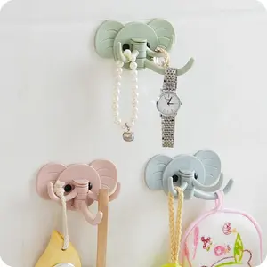 Cute Elephant Wall Hooks for Kitchen & Bathroom, No Drill Self Adhesive, 180° Rotatable Cartoon Hangers for Towel, Sponge & Key, Waterproof Strong Sticky Home Storage Organizer