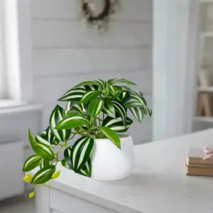 1pc Fake Plants Indoor, 15.5cm Artificial Potted Plants Faux Watermelon Peperomia Cascading Vine Plant for Home Office Livingroom Desk Shelf Mantle Decoration