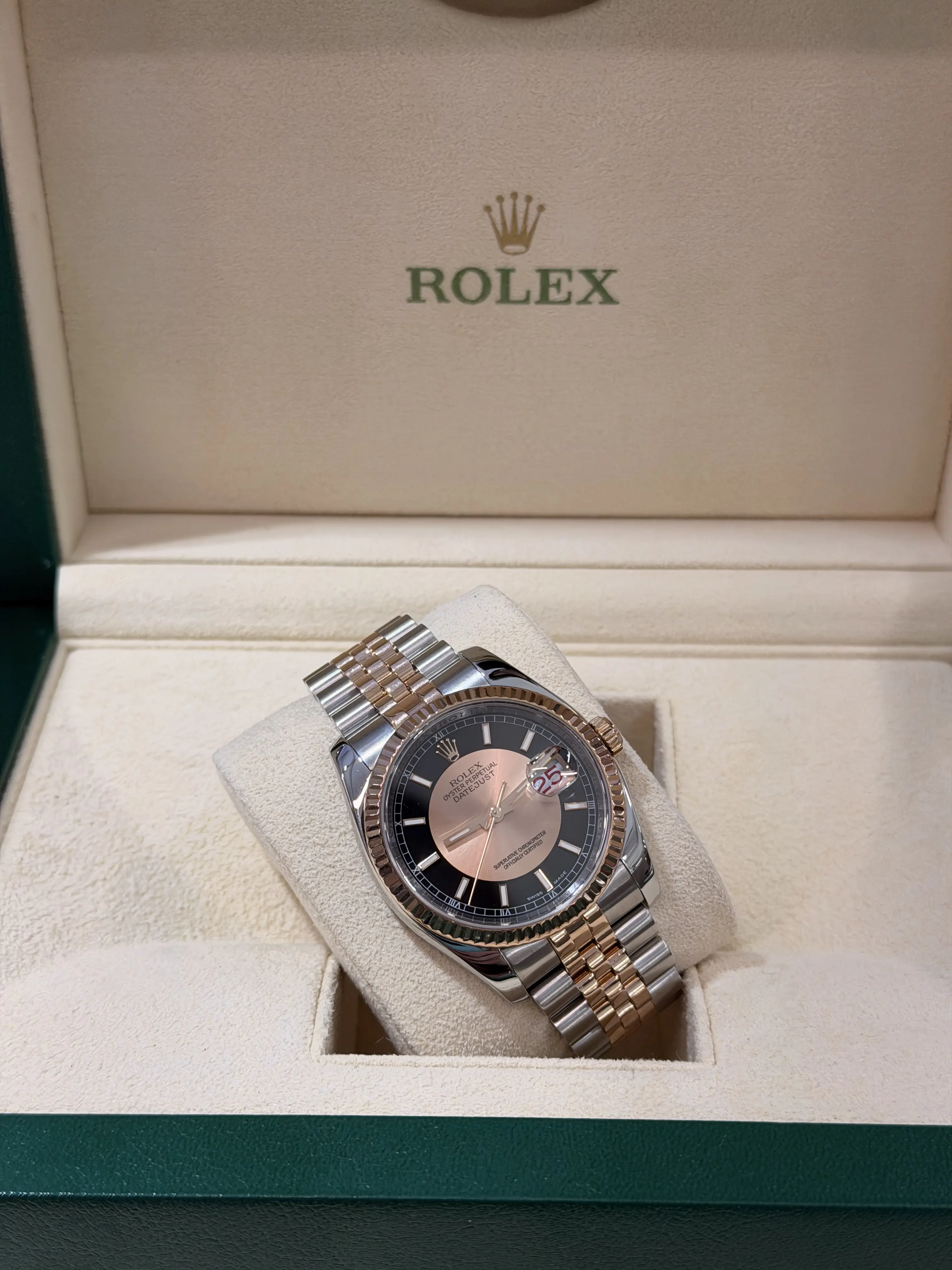 Rolex Datejust 36 mm Tuxedo Dial Fluted Bezel Jubilee Bracelet Two Tone Watch