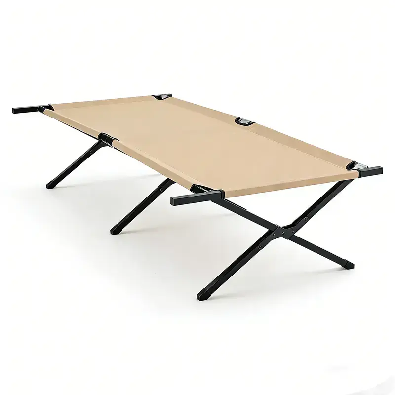 Folding Guest Bed for Home Office – 73"x35.8" Elevated Sleeping Cot for Adults Up to 5'9", 300lbs Capacity, 17.6lbs with Carry Bag, Quick Assembly No Tools for Nap, Guests, Indoor Use (Black/Khaki)