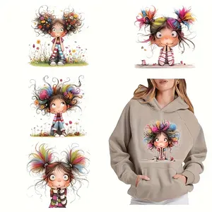 6-Piece Cartoon Girl Heat Transfer Patches, Vibrant Designs for T-Shirts, Masks, Jeans & Backpacks, Durable Vinyl Material, Easy Application