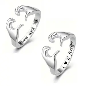 2PCS Adjustable Hug Rings for Women & Teen Girls Love Symbol Jewelry Bands Perfect Couples Gift Always with You Design Comfortable Fit Symbol of Love