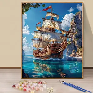 Paint by Numbers Kit for Adults Beginners - 16x20in/40x50cm Color Canvas, Easy DIY Sailing Ship Acrylic Painting Set - Wall Decor for Living Room and Bedroom, Creative Gift for Birthday, Mother's Day and Christmas, Without Frame