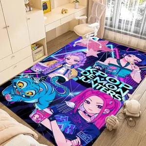 KPop Demon Hunters 75 cartoon print carpet, home living room, bedroom, office chair under carpet, holiday gift for family and friends, Christmas decoration carpet