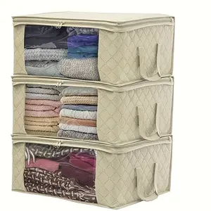 3PCS Foldable Closet Storage Cubes - Spacious, Collapsible, and Portable with Convenient Lids and Handle - Ideal for Bedroom Closet Organization, Perfect for Clothing, Comforter, and Linen Storage