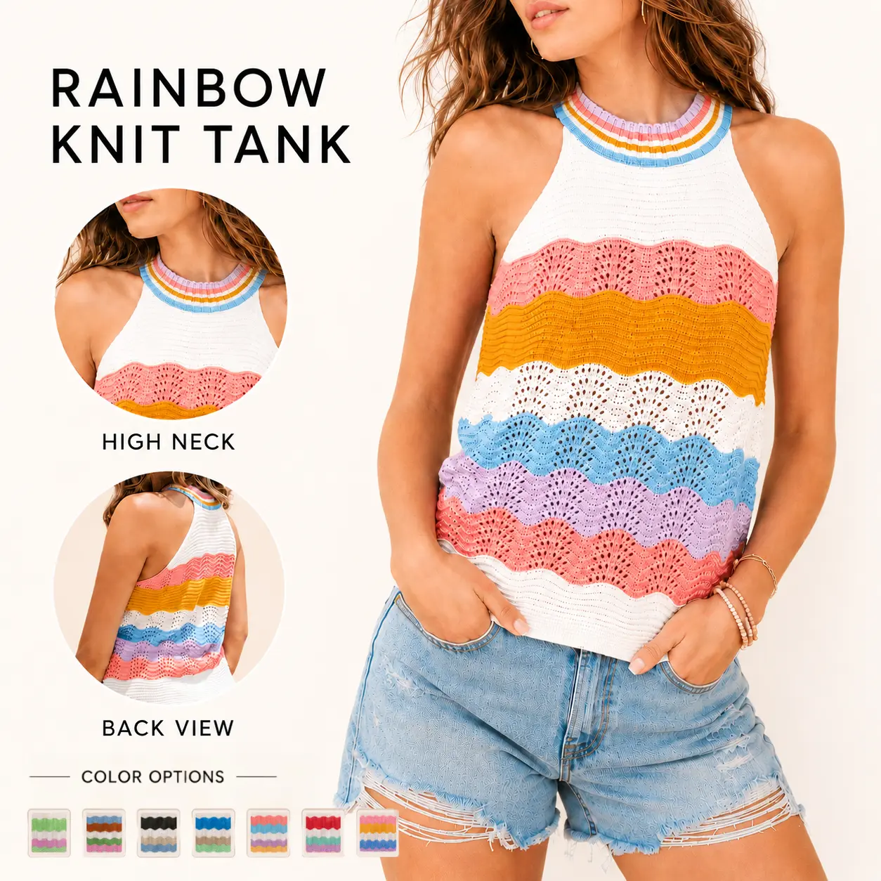 Imily Bela Women’s Halter Neck Sweater Vest Color Block Sleeveless Loose Knit Tank Top