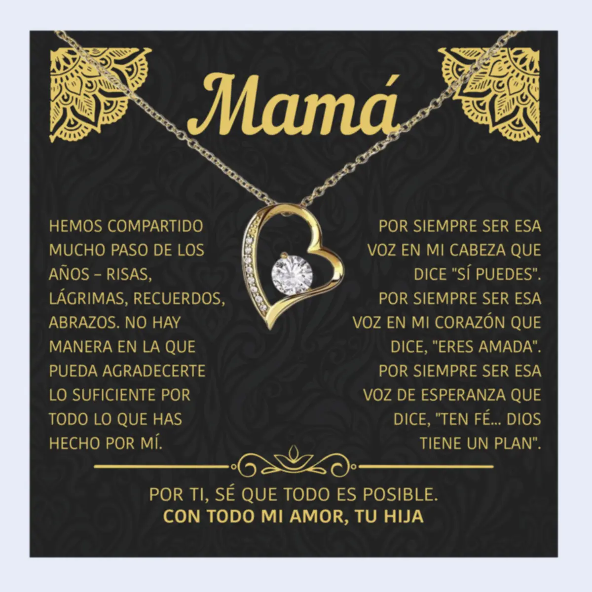 Collar para Mamá de Parte de Hija, Joya con Tarjeta Emotiva en Español,Sentimental Gift for Mom, Appreciation Jewelry with Message Card, Thank You Mom Present
