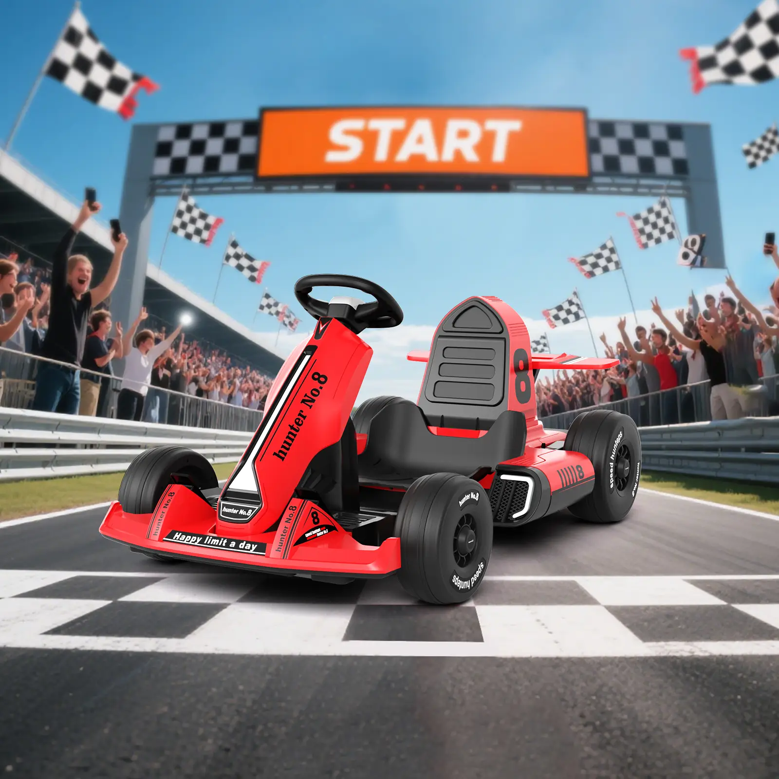 KORIMEFA 24V/12V Electric Go Kart for Kids Battery Powered Pedal Go Kart with Remote Control/ LED Lights /USB Bluetooth