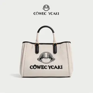 CÔWEC YCAKI Large Capacity Tote Bag for Women, White Canvas Handbag with Detachable Strap, Lightweight Shoulder Bag for Work Travel
