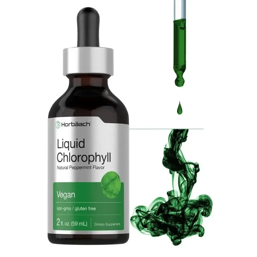 Horbäach Liquid Chlorophyll Drops - 2 oz - Vegan, Non-GMO, and Gluten Free Formula - Natural Peppermint Flavor