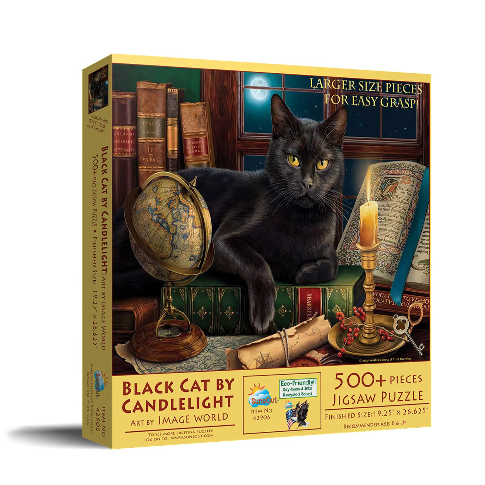 SunsOut Black Cat by Candlelight 500 piece Jigsaw Puzzle for Adults Large Pieces 19.25" x 26.625" Animals
