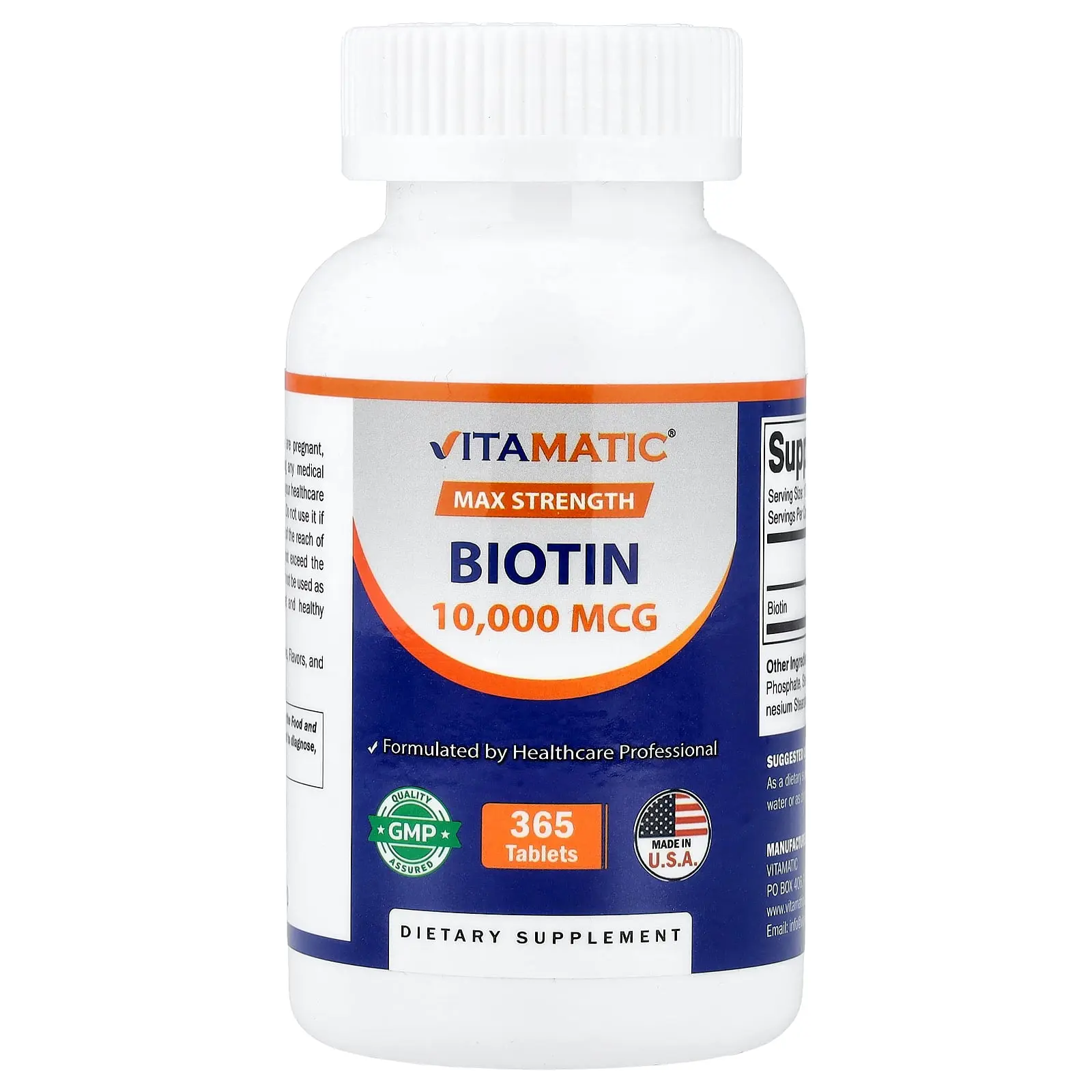 Vitamatic Biotin, Max Strength, 10,000 mcg, 365 Tablets