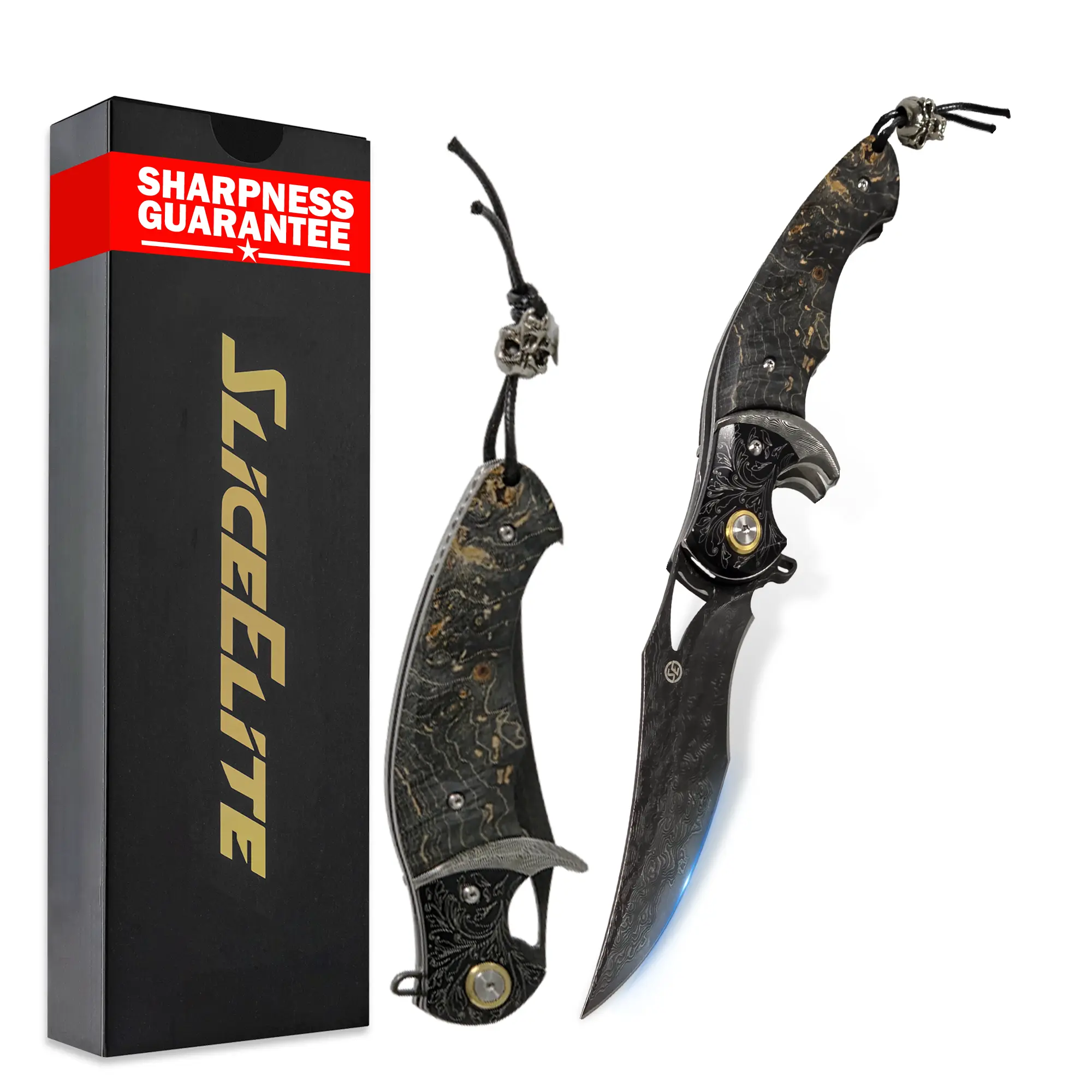 SliceElite Black Lotus Folding Knife VG10 Damascus Steel 89 Layer Blade Stabilized Maple Burl Wood Handle Compact Small Pocket Folding Knife for Everyday Use Gifting and Travel Carry