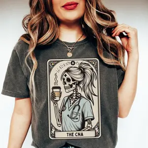 CNA Tarot Tee, Cozy Halloween Vibes, Spooky Nurse Comfort Cotton Fabric