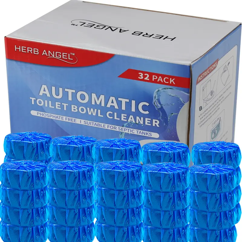 HERB ANGEL 32-Count Solid Automatic Toilet Bowl Cleaners, Household Items, Powerful Stain-Removing Tablets, Nature-Infused, Low Odor, Eliminates Odors & Boosts Freshness, Plastic-Safe, for RV & Home Hygiene Essentials