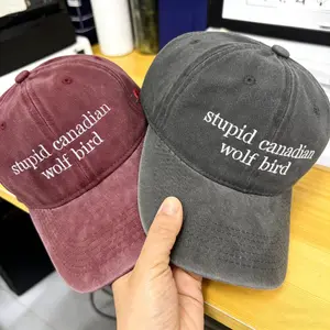 Stupid canadian wolf bird Embroidered Washed Hat - Heated Rivalry Embroidered Cap Merch - For Gay Lover Gift - Casual Wear Washable Material Versatile for Everyday Use -  Gifts