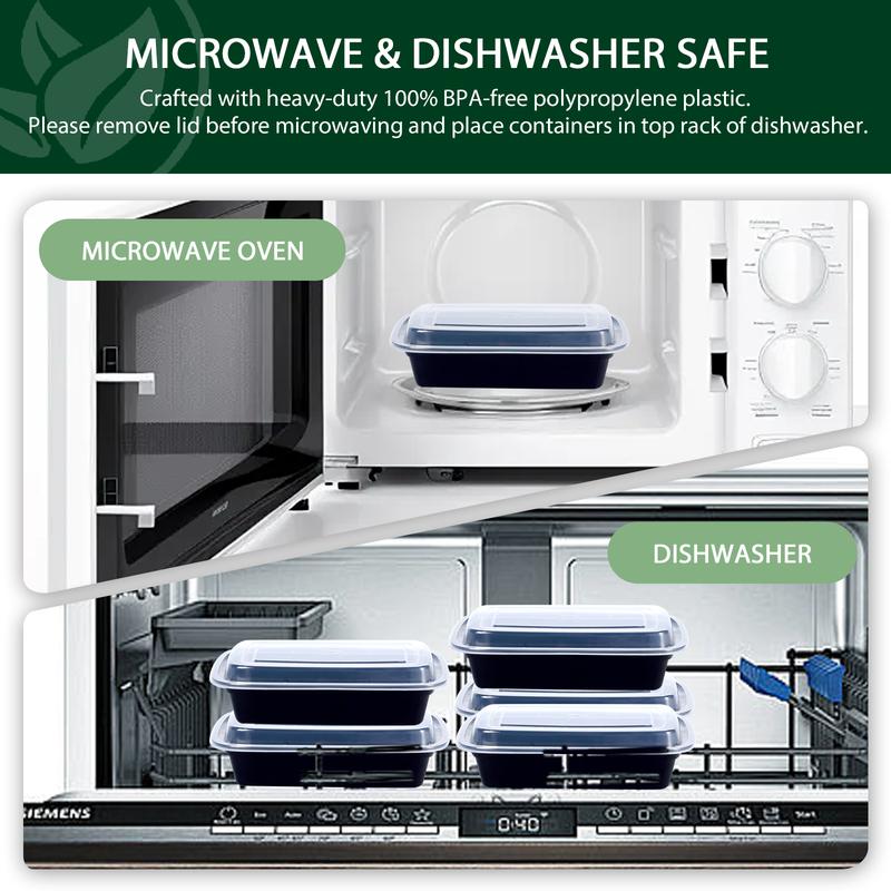 28oz 50/150pk Rectangle Black Meal Prep Containers with Lids, Party Plates, Catering Plates, Reusable, Stackable, and Microwave Safe