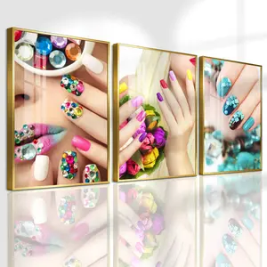 3 Count Aluminum Alloy Frame Canvas, Fashion Poster, Colorful Nail Art Design, Wall Decoration, Modern Art, Suitable For Living Room, Bedroom, Kitchen, Home Office, Cafe, Bar, Dormitory, Corridor, Family Decor, Gift