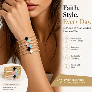 6Pcs Gold Beaded Friendship Bracelets for Women, Boho Handmade Stackable Adjustable Bead Ball Stretch Bracelet Summer Beach Jewelry Gift