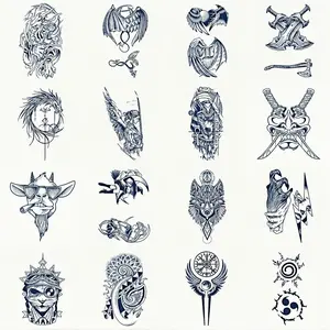 Angel Wings & Knife & Dog Pattern Temporary Henna Tattoo Sticker, 16pcs/set Waterproof Long Lasting Fake Tattoo, Body Art Semi-permanent Herbal Tattoos, Tattoo Paper