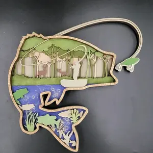 Largemouth bass fish  decoration for Christmas gift, fisherman's cabin, wood fish scene wall decoration