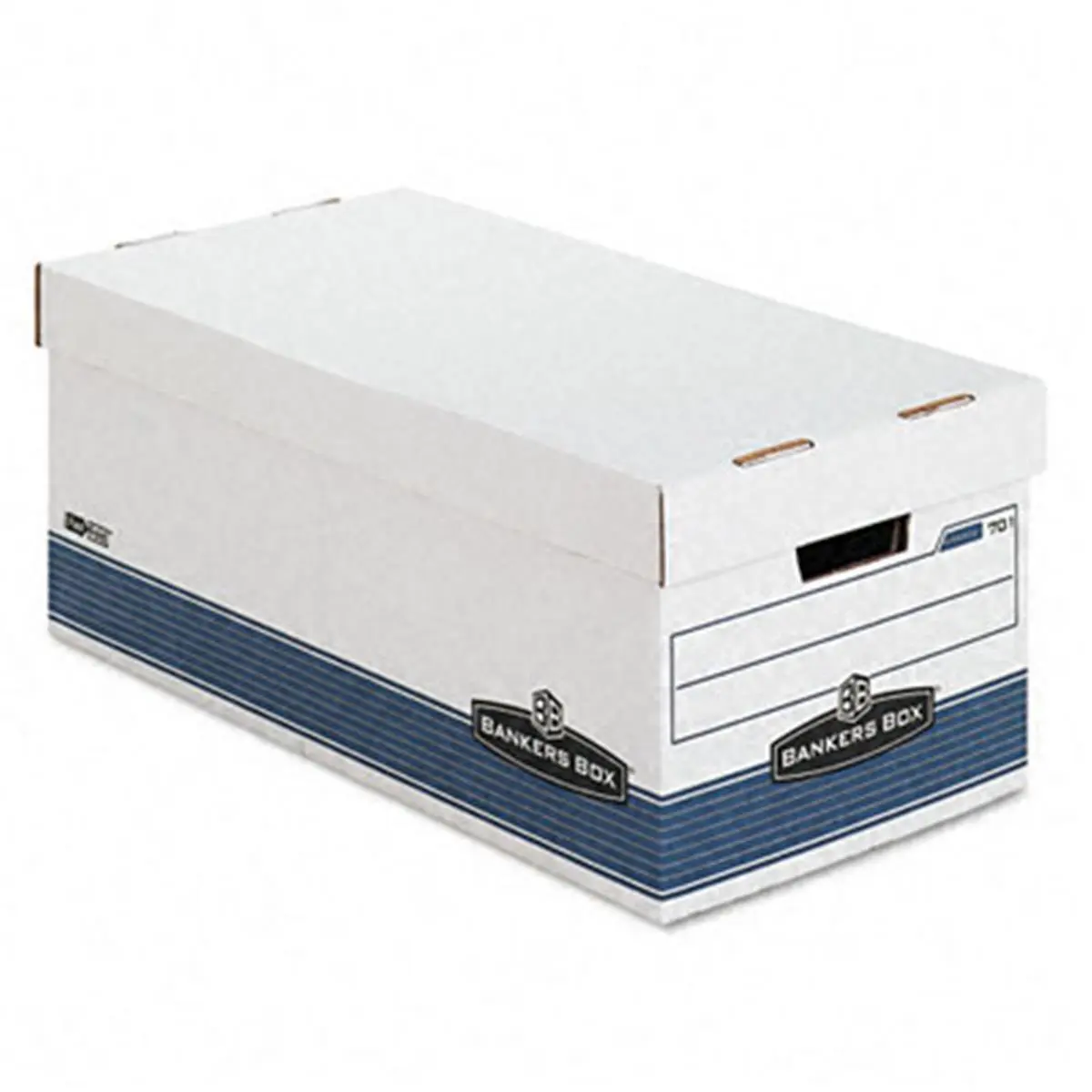 212 MAIN Bankers Box Stor/File Storage Box - Letter Size, Locking Lid, White/Blue, Medium Duty, Secure Files, 4-Pack Carton Organiser