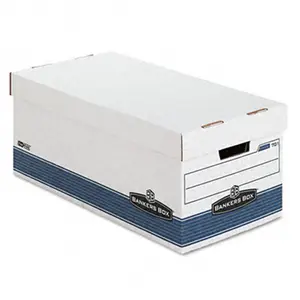 Bankers Box  Stor/File Storage Box- Letter- Locking Lid- White/Blue- 4/Carton