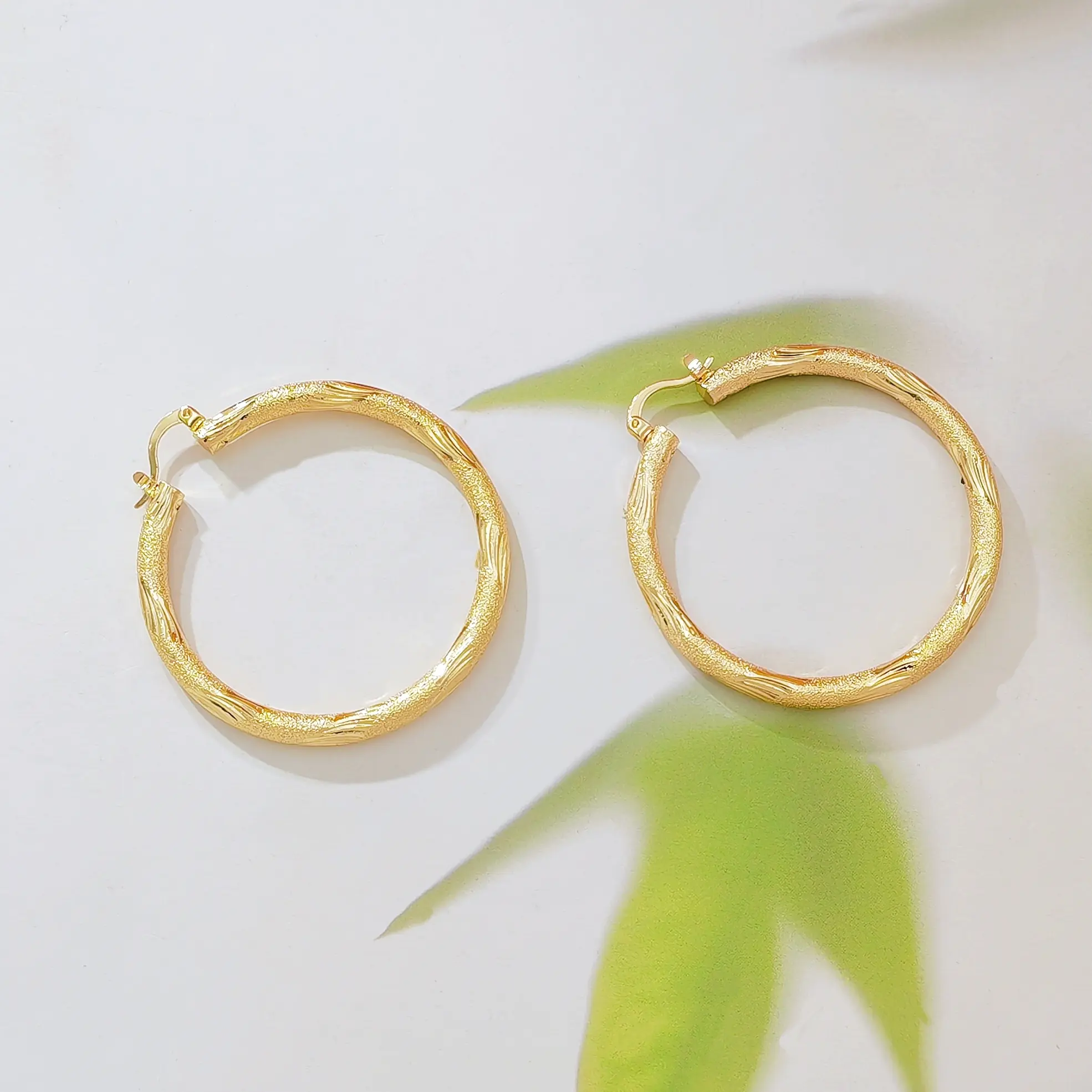 14K Gold Plated Twisted Hoop Earrings for Women, Glitter Sandblast Textured Huggie Hoops, Lightweight Statement Earrings, Everyday Jewelry Gift