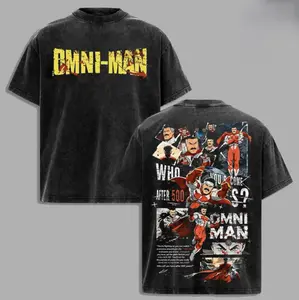 Retro Washed Omni-Man Viltrumite Warrior T-Shirt, Double-Sided Print Unisex Streetwear Tee, Loose Fit Casual Short Sleeve for Men & Women