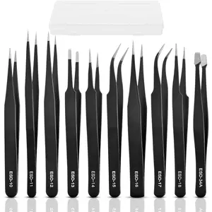 10 count Precision Tweezers Set, Upgraded Anti-Static Stainless Steel Tweezers with Storage Box, for Craft, Electronics, -Making, Laboratory Work, Soldering, DIY