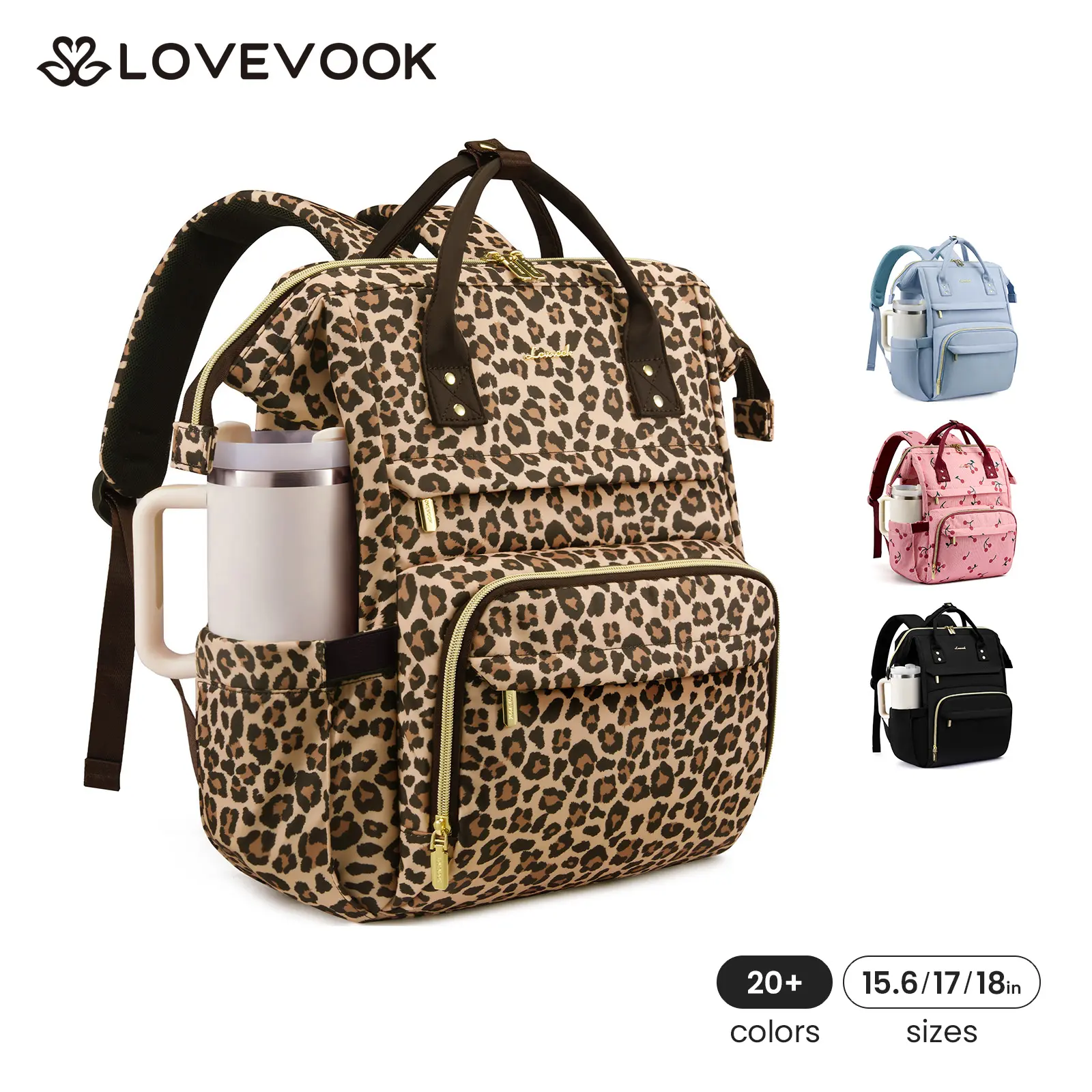 LOVEVOOK Laptop Backpack for Women & Men with Giant Tumbler Holder Pocket,15.6 &17.3 &18 inch Waterproof Travel Backpack Purse Computer Laptop Bag,Professional Work College Nurse Teacher Backpack Casual Daypack