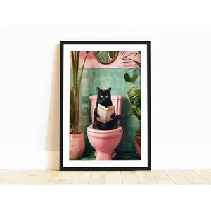 [Free ship] Bathroom Cat Print, Unframed Poster , Wall Art, Home Decor