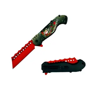 Red Fantasy Folding Knife Zombie Apocalypse Krazy Skull Design