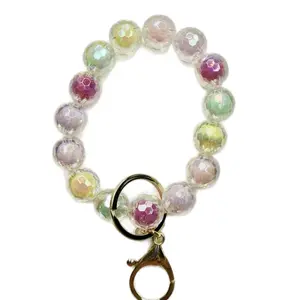 Iridescent and Pastel Acrylic Beaded Keychain - Hand-Strung with Colorful Beads and Circular Clasp