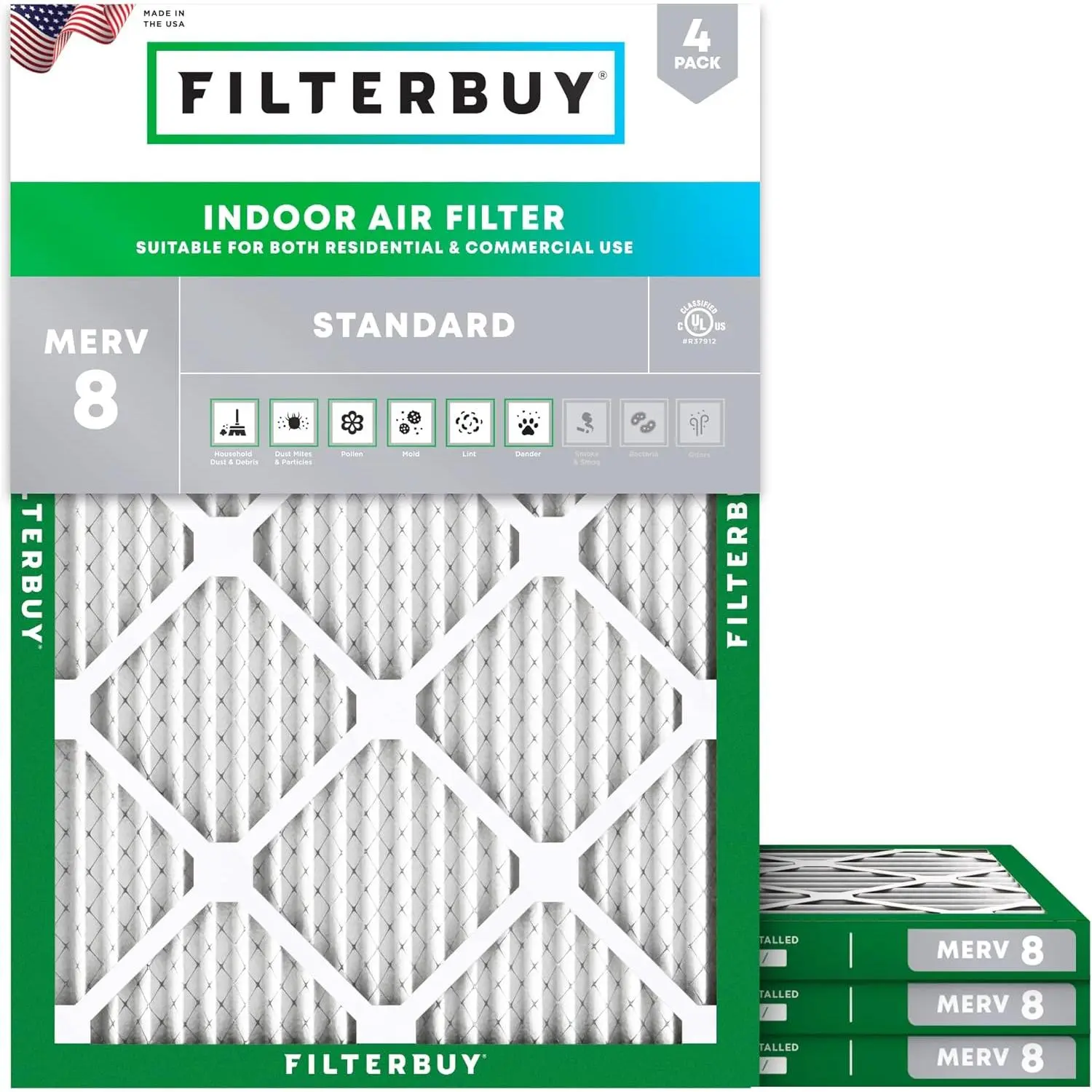 Filterbuy New Replacement Air Filter (4-Pack), 19x20x1 In (Actual Size), Polypropylene Eco-Friendly Electrostatically Charged Pleated MERV 8 Dust Defense for HVAC, AC, Furnace Systems
