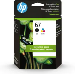 67 Black/Tri-color Ink Cartridges (2 Pack) | Works with HP DeskJet 1255, 2700, 4100 Series, HP ENVY 6000, 6400 Series | Eligible for Instant Ink | 3YP29AN