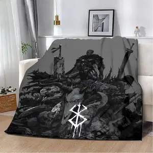 Berserk Guts Anime Blanket Brand Of Sacrifice Fleece Throw Manga Room Decor Dark Fantasy Aesthetic Otaku Gift Cozy Bedroom Decor Trending Tiktok Finds Japanese Merch Grey Gamer Accessories Soft Bed Sofa Cover Edgy Black Swordsman Skull Decor