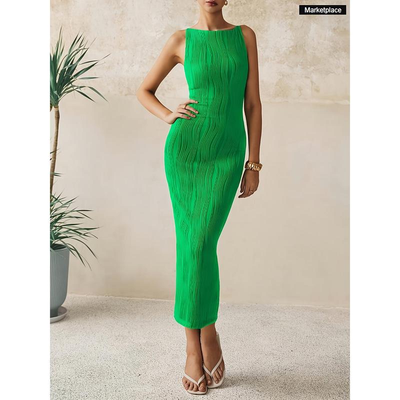 Women's Elegant Off-Shoulder Backless Sleeveless Long Formal & Casual Sundress - Vibrant Emerald Green, Machine Washable Summer Sheath Dress with Slit Hem for Weddings, Beach Vacations & Evening Events, Casual Summer Dresses