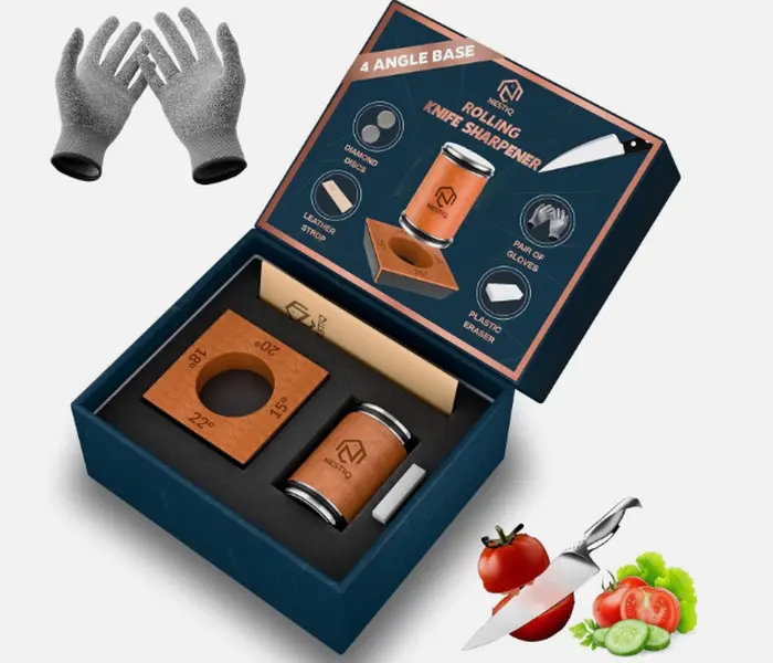 Rolling Knife Sharpener Set, Diamond Sharp Curve Knife Sharpener, Kitchen Knife Magnetic Rolling Knife Sharpener, Wooden Handle Sharpening Stone, Premium Manual Rolling Knife Sharpener, Diamond and Ceramic for Steel of Any Hardness, Perfect for All