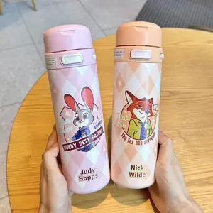 Disney Magic Dual-Drink Insulated Tumbler 16OZ Judy Nick Stitch Lotso Bear Mug,Leak-Proof Design,Hot and Cold Retention,Food-Grade Stainless Steel,Holiday Gift,Birthday Gift,Perfect for School, Office, Travel and Gifts(1pc)