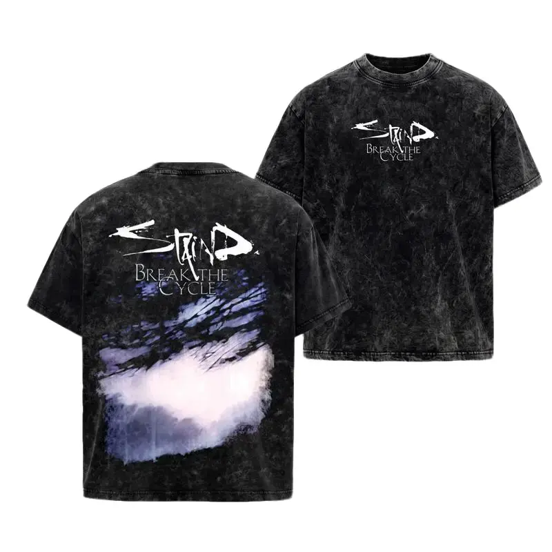 Vintage Staind Break The Cycle Song Graphic Tee Soft Relaxed Fit Unisex Short Sleeve Top Trendy Rock Band Streetwear Daily Concert Party Holiday Casual Outfit Gift For Rock Music Fans Men Women Fashion Vintage Washed Band Clothing Tops