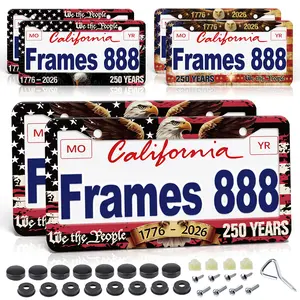 2-Pack American Flag License Plate Frame Holder - 1776-2026 4th of July Universal Matte Stripe Aluminum Gloss Patriotic Cover for Front/Rear Car Tags, with Free Screw Fasteners & Caps